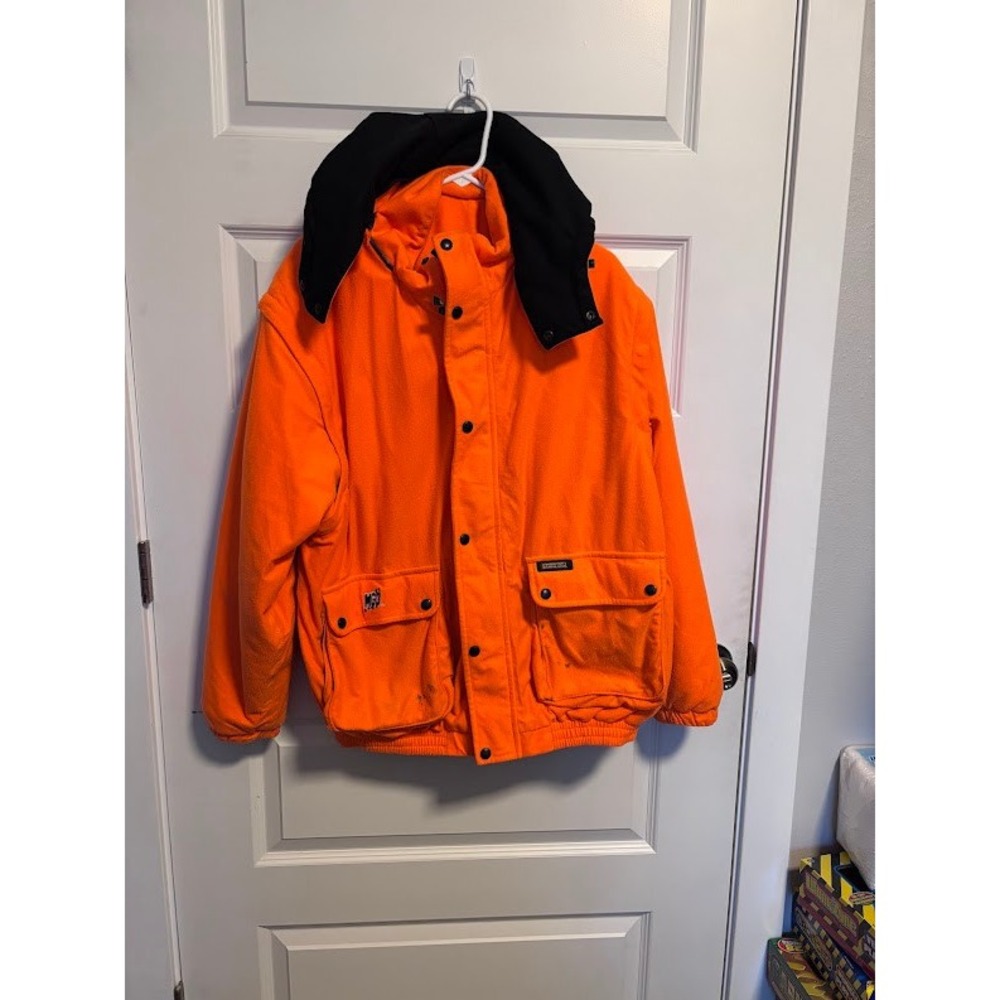 Vintage‎ Remington Multi-Guard Orange Fleece Hunting Coat Black Hood Large MC3
